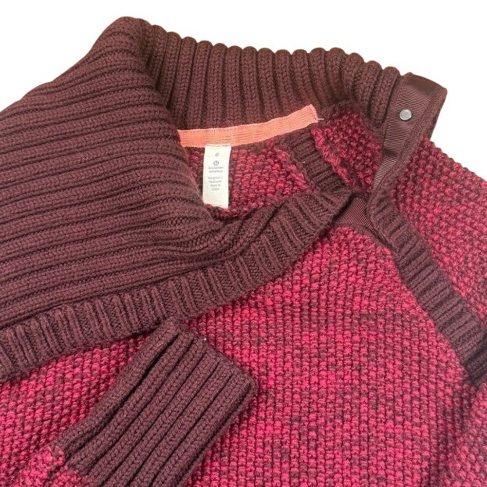 Lululemon Cowl Neck Snap Sweater Burgundy Red Marled Knit Size 6